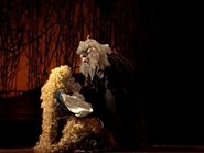 Bernadette Peters and Pamela Winslow as the Witch grabbing Rapunzel's face