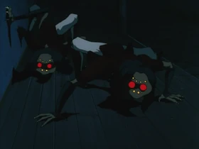 The kumogashira as they appear in the anime.