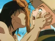 Extensón de Naraku robando el rostro al monje Muso