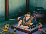 Junto a sus sirvientes usando a Colmillo de Acero