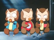 Trío de monos comiendo dulces