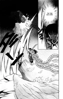 Naraku cuts off Tekkei's head, creating a river of blood.