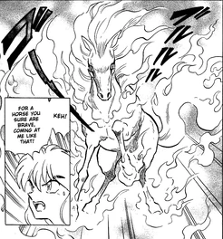 Inuyasha fights Entei, the demon horse.