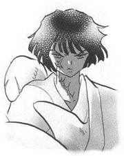 Goryōmaru im Manga, mit Narben an Gesicht und Hals.