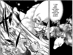 Sesshōmaru uses the Tenseiga to revive Kanta's father.