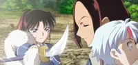 Setsuna threatening Riku to stay away from Towa as he hugs her.