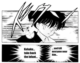 Naraku gives Kohaku an order.