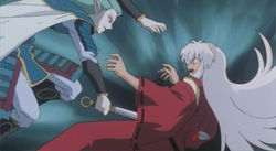 Menomaru stabs Inuyasha