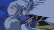 Sesshomaru carrying Towa and Setsuna