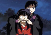 Inuyasha y Miroku, nótese que Inuyasha tiene rasgos humanos.