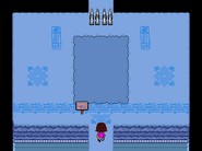 Frisk at the entrance of the Snowdin segment of the CORE