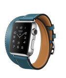 Silver Apple Watch Hermes with Stainless Steel Case and Double Strap Hermes Blue Band