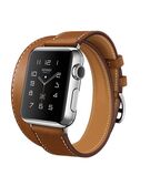 Silver Apple Watch Hermes with Stainless Steel Case and Double Strap Hermes Brown Band
