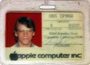 Espinosa's employee badge (#8), issued March 17, 1977