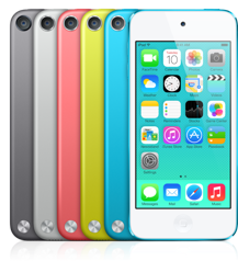 The 5th-Generation iPod Touch. In Space Gray, Silver, Red, Yellow and Blue.