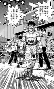 Ippo getting back to his corner with a cut above his eye