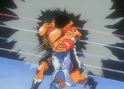 Ippo hits Date with a liver blow in a clinching position