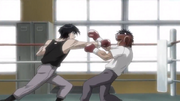 Miyata landing the finishing blow on Ippo in their first spar