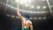 Miyata's pose after defeating Medgeon