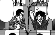 Sendō and Hoshi talking on a plane after Sendō sparred with Ricardo