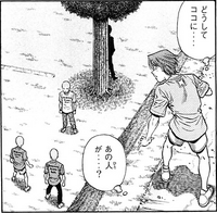 Itagaki noticing Miyata, Ippo, Taihei, and Kintarō.