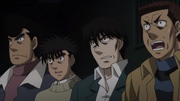 Ippo, Takamura, Aoki, and Kimura watching Miyata fighting Gregory