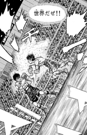 Alfredo stops Ippo's charge with a left uppercut