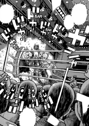 Kimura attacking Junpei with a barrage of Dragonfish Blows