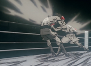 Ippo landing the Gazelle Punch on Volg in round four