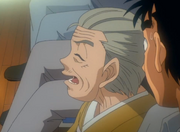 Takeshi's grandmother commenting on her grandson's actions in the ring