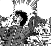 Ippo, Kimura, and Aoki praying for Takamura's victory