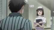 Kumi meets Ippo for the first time as a nurse