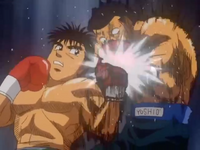 Fujiwara getting hit by an uppercut.