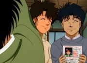 Hiroko and Umezawa handing Ippo a dating map