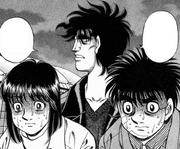 Mashiba following Kumi and Ippo as they went to watch Miyata's match against Che