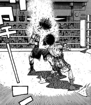 Ippo hits Alfredo's one-handed block that causes his brain to rattle