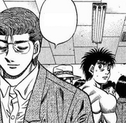 Sanada meeting Ippo at the weigh-in with Karasawa