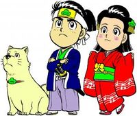 Matsushige High School Character design - Matsugen (left), Matsutaro (center), Matsuhime (right)