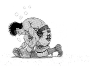Ippo downed by a light graze of a left hook