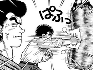 Ippo's first punch on the sandbag.