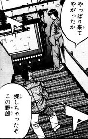 Miyata meeting Takamura at Itagaki vs Imai match