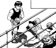 Miyata defeating Aoki in a spar.