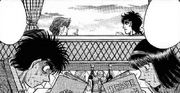 Kumi and Ippo spying on Mashiba and Itagaki