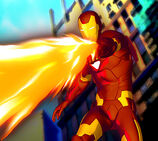 Iron Man using the new Flamethrower.