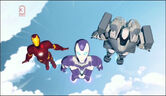 Rescue in flight along with Iron Man and War Machine