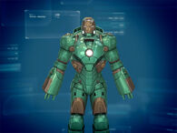 The full view of the Mark XXXVII, as seen in the Iron Man 3 - The Official Game appliacation for mobile devices.