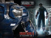 The Mark 38, also known as "Igor", a Heavy Lifting Suit, in the Iron Man 3 movie theatrical poster.