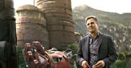 Bruce Banner, in Wakanda, next to Hulkbuster arm