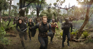 Avengers (including War Machine) charging through Wakandan forest