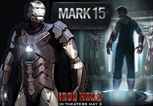 The Mark 15 (XV), also named "Sneaky", in a fan made Iron Man 3 movie theatrical poster.